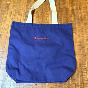 Champion Navy Tote Bag Embroidered Logo Snap Closure Interior Slip Pockets NWT